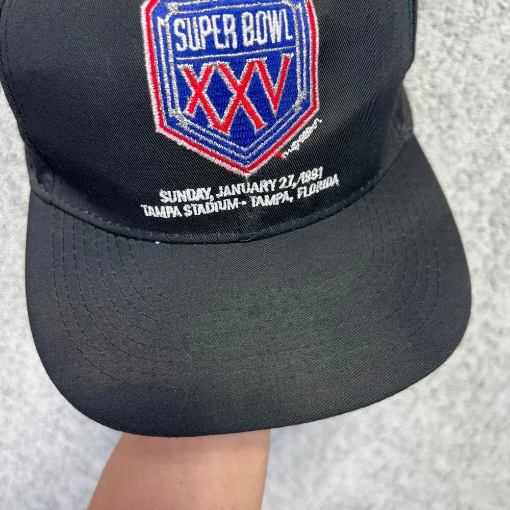 VTG‎ 1991 Super Bowl XXV Hat Black American Needle Snapback Silver Anniversary